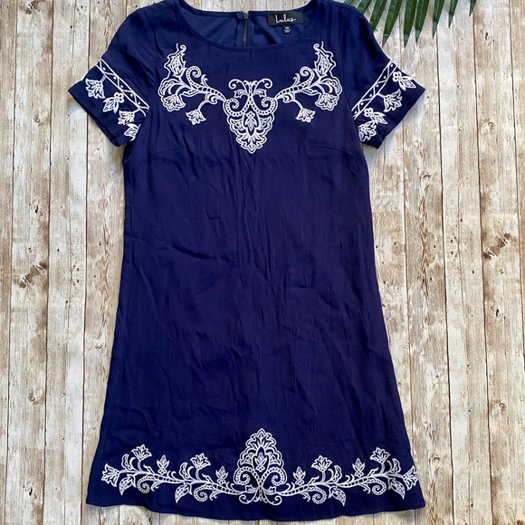 Lulu’s Navy Blue Embroidered Dress - Picture 6 of 7